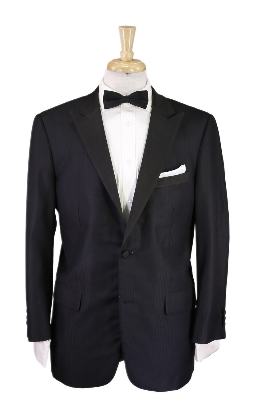 Dormeuil Custom Tailored Black Tonestripe Peak Lapel Tuxedo Formal Blazer 42R